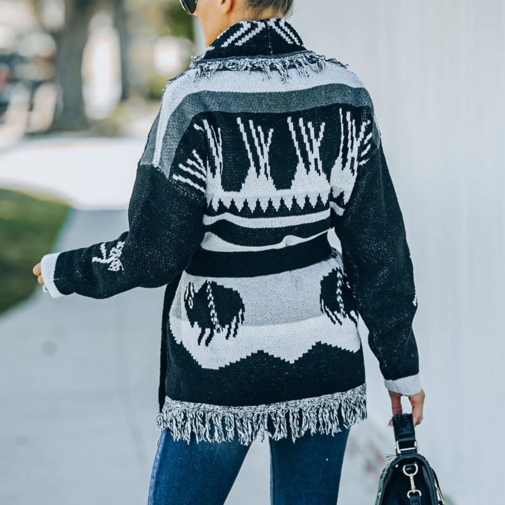 Elan Aztec Western tie front sweater